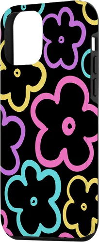 Vista 2 de Funda para iPhone 12 Mini con diseño de flores silvestres retro colorido negro floral
