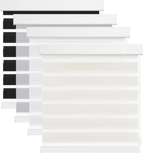 Vista 21 de Changshade - Persianas de cebra motorizadas para ventanas con filtro de luz para ventanas interiores, control de motor con cuerda de tracción