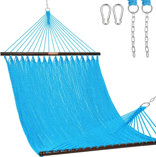 Vista 22 de Lazy Daze Hammocks Hamaca doble de cuerda caribeña de 10.5 pies para 2 personas, hamaca de poliéster tejida a mano con barras separadoras