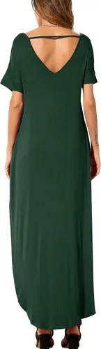 Vista 3 de GRECERELLE - Vestido largo para mujer, estilo holgado con bolsillos, manga corta y abertura lateral