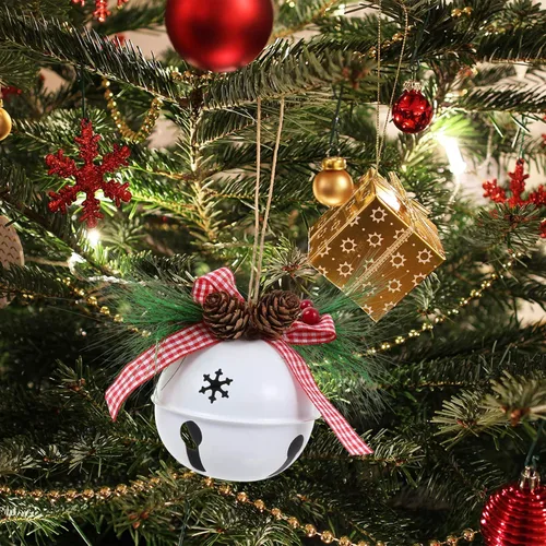 Vista 5 de Toyvian Cascabeles de Navidad, adornos tradicionales para árbol de Navidad, campanas de trineo de metal para decoraciones navideñas, 5 pulgadas