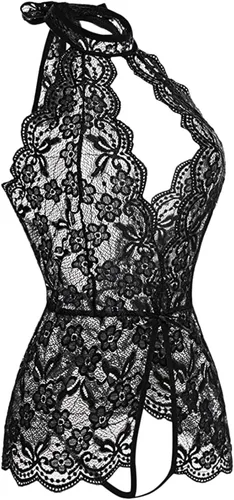 Vista 3 de Lencería de una pieza para mujer, lencería sexy para mujer, encaje rojo, transparente, lencería para mujer