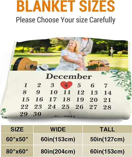 Vista 5 de Manta de calendario personalizada, manta de fotos con texto. Haz tu propia manta de forro polar. Regalo para aniversario, Acción de Gracias, Manta