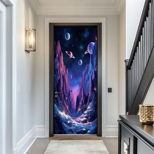 Vista 17 de Calcomanías para puerta, murales 3D, neón, retro, arcade, 80, máquinas de arcade, luces de neón, diseño retro, murales, papel tapiz autoadhesivo