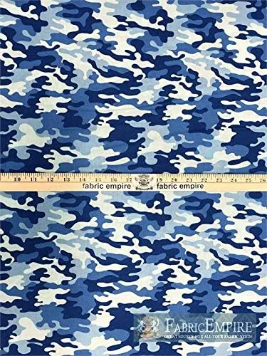 Vista 2 de 100 % algodón con estampado de colcha, telas de camuflaje/45 pulgadas de ancho/vendido por The Yard (azul)