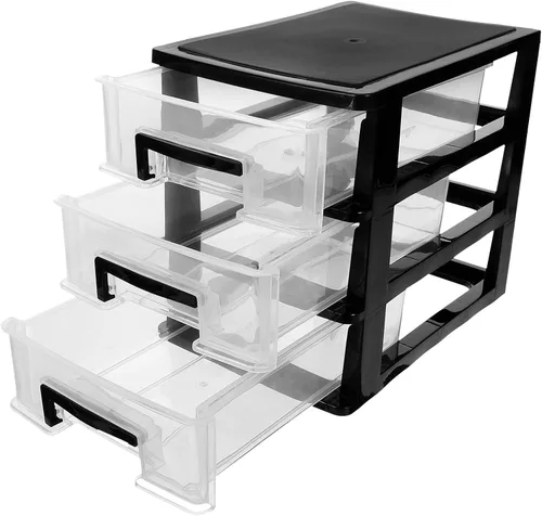 Vista 8 de BESPORTBLE Almacenamiento de plástico con 3 cajones, armario de almacenamiento portátil, organizador de muebles multifunción (negro y transparente)