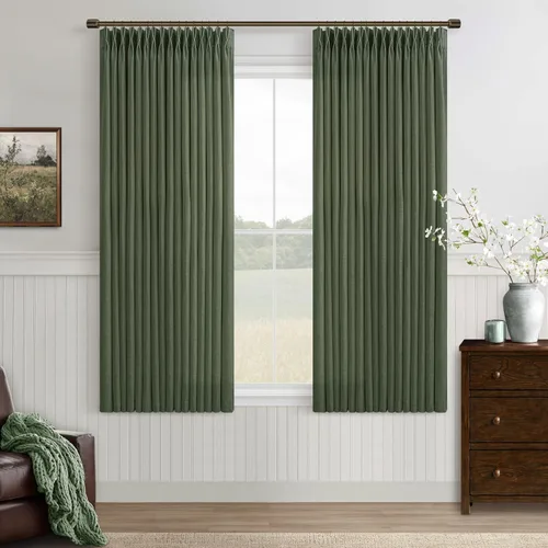 Vista 105 de TWODRAPES Cortinas de Lino Plisadas con Pinza Beige Blancas de 54 Pulgadas de Largo 2 Paneles para Comedor Cocina Dormitorio Plisadas Semi