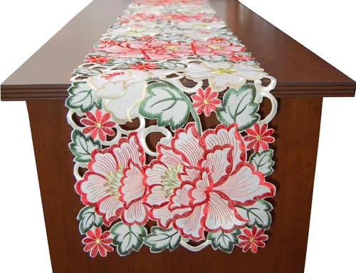 Vista 2 de EcoSol Designs Camino de mesa bordado con flores, parte superior, elegante centro de mesa para mesas rectangulares y ovaladas, ideal para eventos