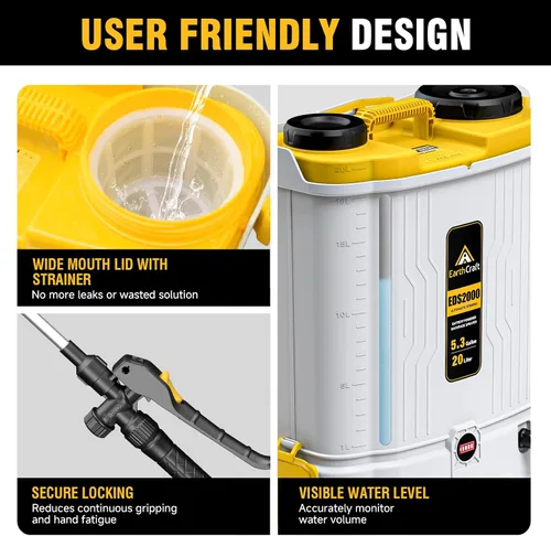 Vista 10 de Pulverizador de mochila a batería de 5.3 galones compatible con batería DeWalt de 20 V (no incluida), equipado con sistema de mezcla, rociador