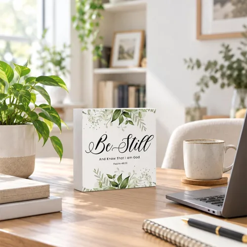 Vista 6 de Be Still And Know That I Am God, letrero decorativo de caja de madera con versículos bíblicos, placa rústica religiosa de bloque de madera, letrero