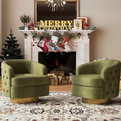 Vista 10 de Hyfirm Silla decorativa moderna negra, sillón giratorio de barril para sala de estar, sillas cómodas de terciopelo con botones, asiento de sofá