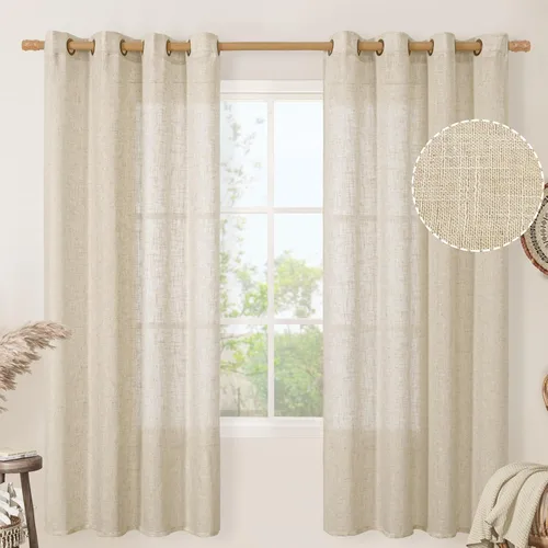 Vista 209 de LAMIT Cortinas de lino marrón caramelo para sala de estar, 84 pulgadas, de lino sintético, texturizado, filtrante de luz, paneles de privacidad