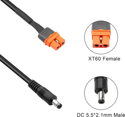 Vista 2 de Cable de alimentación de CC a XT60, 1M/3FT 16AWG DC 0.217 in X 0.083 in macho a XT60I (2+1) con cable adaptador hembra de pin de señal