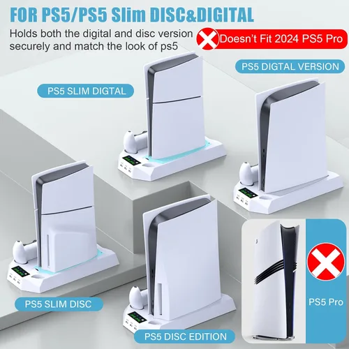 Vista 2 de PS5 PS5 Slim Stand and Cooling Station with Dual Controller Charging Station for PlayStation 5 Console, PS5 Accessories Incl. Controller Charger