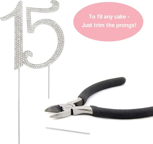 Vista 5 de 15 decoraciones para tartas – diamantes de imitación plateados – 15 cumpleaños o aniversario Premium Silver Metal - Sparkly Rhinestone Cake