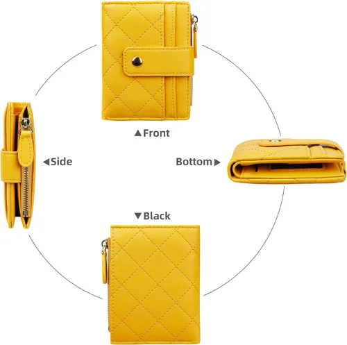Vista 16 de Cartera de cuero para mujer, pequeña, compacta, plegable, con bolsillo para monedas con cremallera