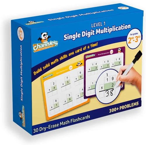 Vista 7 de Channie's Tarjetas de multiplicación de un solo dígito, 30 tarjetas flash de multiplicación de doble cara de borrado en seco de 2º a 3er grado
