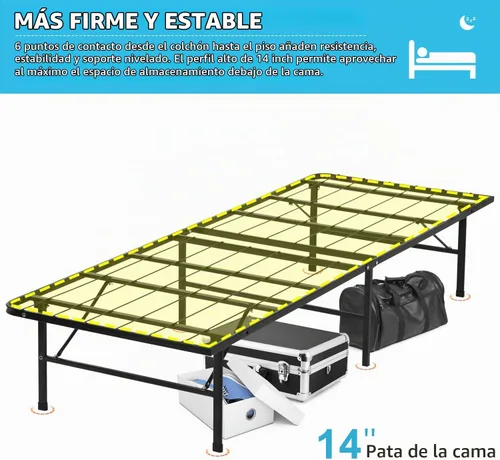 Vista 6 de Marco de cama individual de 14 pulgadas, plataforma de metal, base de colchón individual, sin necesidad de somier, listones de acero resistente