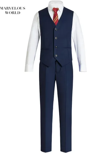 Vista 3 de Marvelous World Boys' Formal Slim fit Suit Set,Adjustable Waist