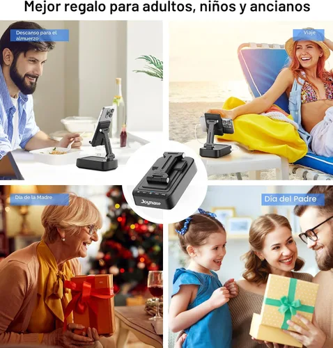 Vista 6 de Regalos para hombres y mujeres, soporte para teléfono con altavoz Bluetooth y función de carga, ángulo rotatorio de 360° ajustable, soporte