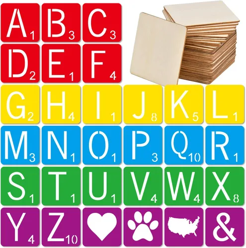 Vista 8 de 30 piezas de 3 pulgadas estilo Scrabble letras con 60 piezas de madera cuadrada sin terminar de 3 pulgadas para decoración del hogar y proyectos