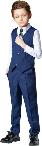 Vista 2 de Trajes de 4 piezas para niños, conjuntos de chaleco y pantalones, ropa formal para niño