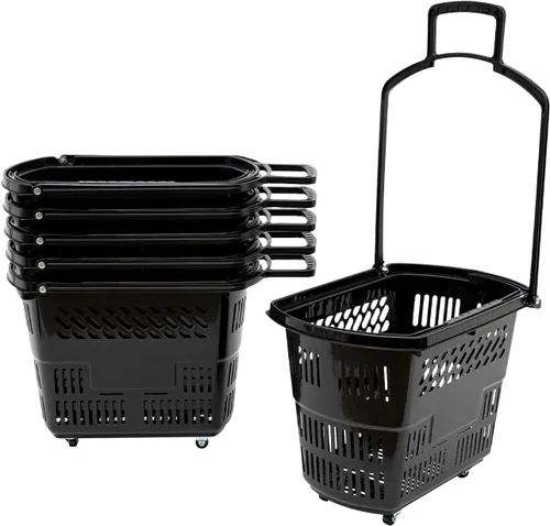 Vista 14 de 12 cestas de compras de 18 litros con asas, cestas de compras, carritos de comestibles con asas, cestas de plástico para tiendas de comestibles