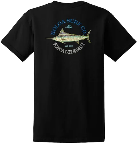 Vista 53 de Koloa Surf - Camisetas de algodón pesado para hombre, tallas grandes y altas Azul acuático/negro buscando diseño de ondas