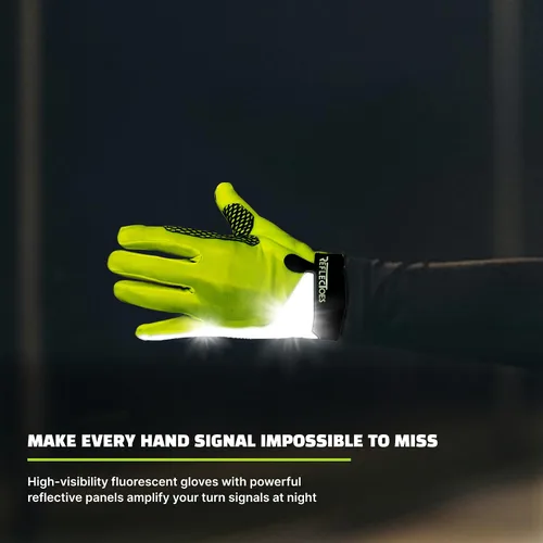 Vista 5 de Guantes reflectantes para bicicleta de verano, guantes de ciclismo fluorescentes de alta visibilidad con acolchado de gel y golpes antideslizantes