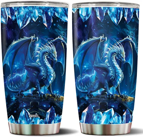 Vista 5 de Vaso Tumbler de Dragón Azul Regalos para Mujeres Niñas Hija Taza de Café 20oz Acero Inoxidable Aislado con Tapa Botella de Agua Taza de Viaje Regalo