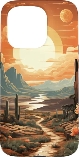 Vista 14 de iPhone 12 Pro Max Abstract Mountains Cactus Desert Landscape en funda terracota