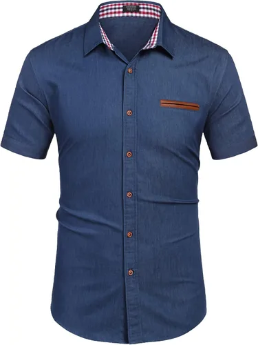 Vista 2 de COOFANDY Camisa de vestir casual de manga corta con botones para hombre