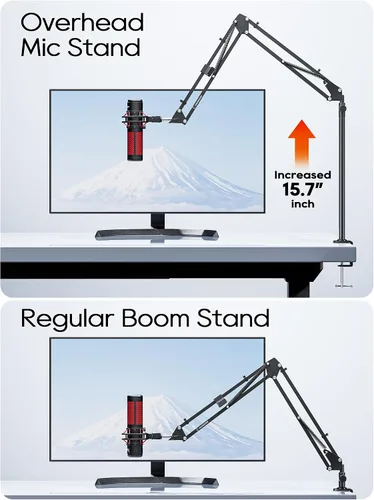 Vista 4 de CACENCAN Brazo articulado, soporte de micrófono giratorio de 360° con montaje de escritorio, brazo de micrófono de escritorio plegable con adaptador