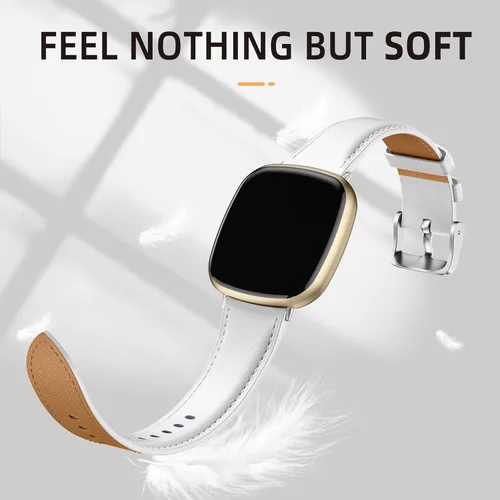 Vista 2 de Correa de cuero compatible con Fitbit Sense/Fitbit Versa 3/Versa 4 bandas para mujeres y hombres, correa de cuero genuino de grano superior