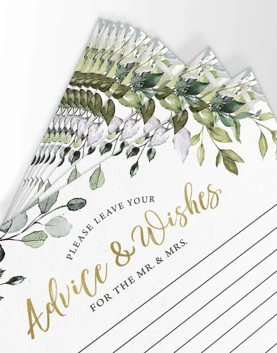 Vista 4 de Printed Party Consejos y deseos de boda, Greenery Bridal Shower, 50 tarjetas