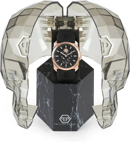 Vista 4 de Philipp Plein The $Kull Collection Luxury Mens Watch Timepiece with a Black Strap Featuring a IP Rose Gold Case and Black Dial