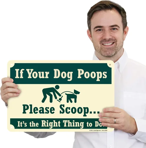 Vista 2 de SmartSign Letrero de metal con texto en inglés "If Your Dog Poops, Please Scoop - It's The Right Thing to Do", aluminio laminado a prueba de óxido