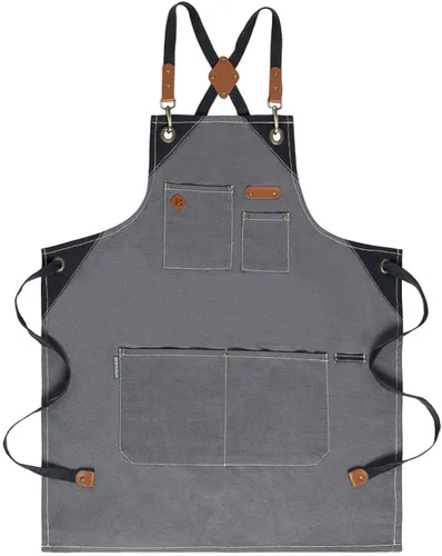 Vista 17 de Delantal de chef, delantal de cocina de algodón reciclado con un cuello ajustable con lazos largos, para cocinar, hornear
