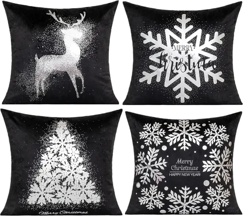 Vista 5 de All Smiles Fundas de Almohadas Decorativas Negras de Navidad Doradas Fundas de Navidad Decoraciones 12X20 Juego de 2 Decoración Interior Hogar