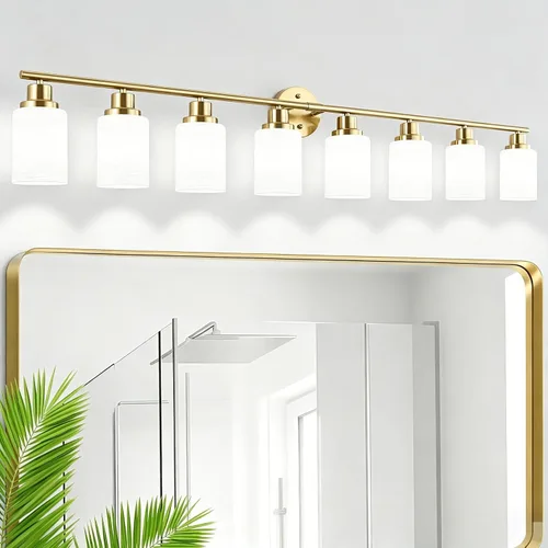 Vista 42 de Paquete de 2 luces de tocador de 1 luz, lámpara de baño de níquel cepillado con pantalla de vidrio blanco lechoso texturizado, accesorio