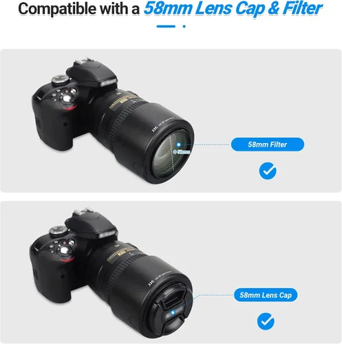 Vista 3 de JJC Parasol reversible para lente Nikon AF-S DX NIKKOR 2.165-11.811 in f/4.5-5.6G ED VR Zoom en NikonD3400 D3500 D5600 D7100 D7500 Reemplaza Nikon