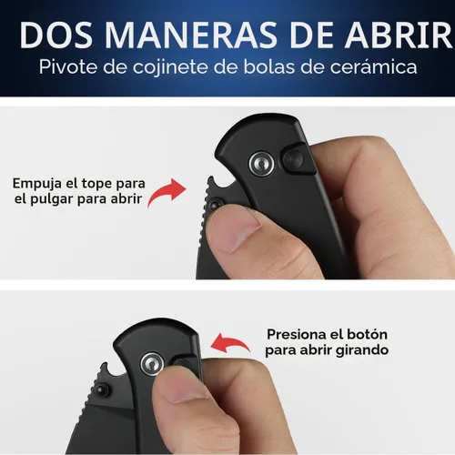Vista 4 de CIVIVI Cuchillo Plegable de Bolsillo - Cuchillo con Bloqueo de Botón con Abridor de Pulgar para EDC, Hoja 14C28N de 2.98", Mango de Aluminio, Negro
