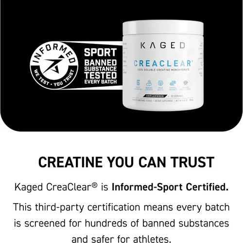 Vista 5 de Kaged CreaClear Creatine Monohydrate Powder Mezcla transparente y se disuelve completamente, sin grano Creatina micronizada premium para fuerza
