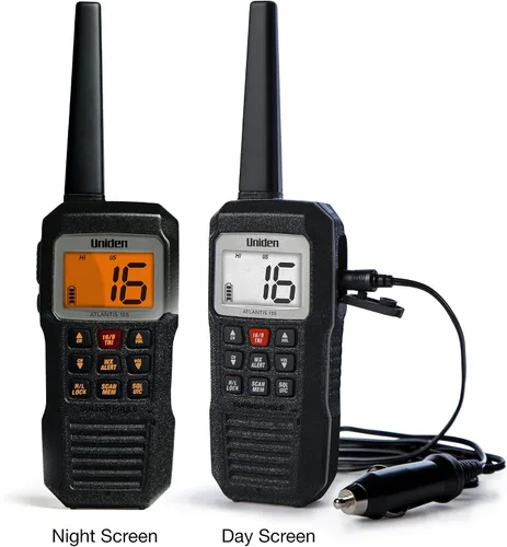 Vista 2 de Uniden Atlantis 155 - Radio marina VHF bidireccional portátil, flotante IPX8 sumergible impermeable, pantalla de doble color, todos los canales