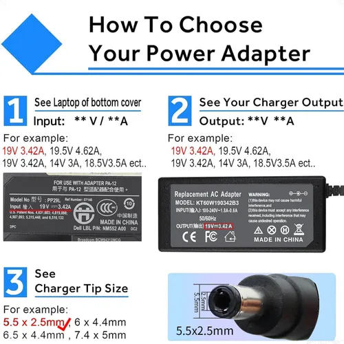 Vista 2 de 65W 19V 3.42A Cargador portátil para Toshiba Satellite C55 C55T C655 Cable de alimentación C55D C655D C675 C855 C855D L55 L655 L675 L745 L755