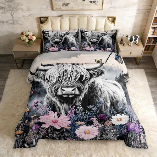 Vista 37 de Erosebridal Juego de ropa de cama de guepardo con rosa roja, juego de edredón con estampado de leopardo y gato, edredón romántico de plumón, Multi 03