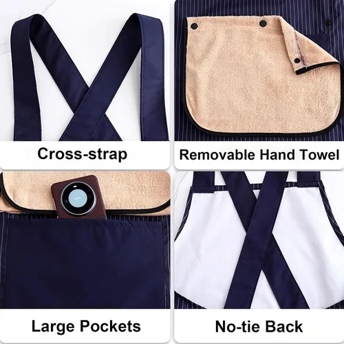 Vista 4 de Delantales para mujer con bolsillos, delantales extraíbles para cocinar, impermeable, resistente al aceite, babero, multifuncional, toalla de mano