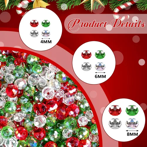 Vista 2 de 1000 cuentas de Navidad, cuentas de color rojo, verde y blanco AB para pulseras