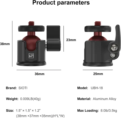 Vista 6 de SIOTI Mini adaptador de montaje de cabeza de bola, compatible con monopie/cámara de tarjeta digital/micrófono/teléfono inteligente/cámara de Cabezal