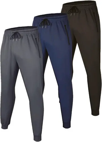 Vista 2 de RPOVIG Pantalones deportivos para hombre, paquete de 3 bolsillos con cremallera, pantalones deportivos para hombre, ropa de entrenamiento atlético